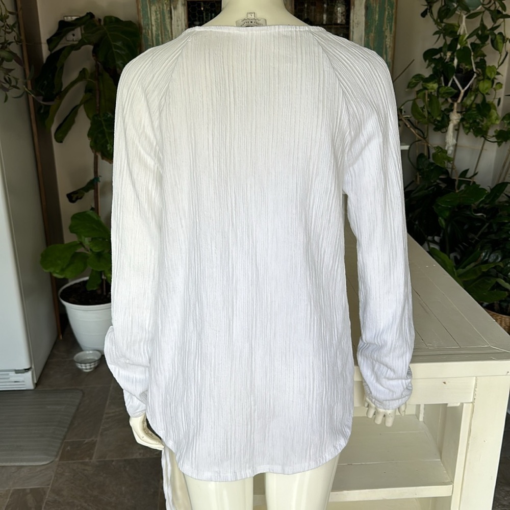 Lucky brand,  Los Angeles Sz Lg long sleeve empire drawstring sleeve white - Picture 5 of 10
